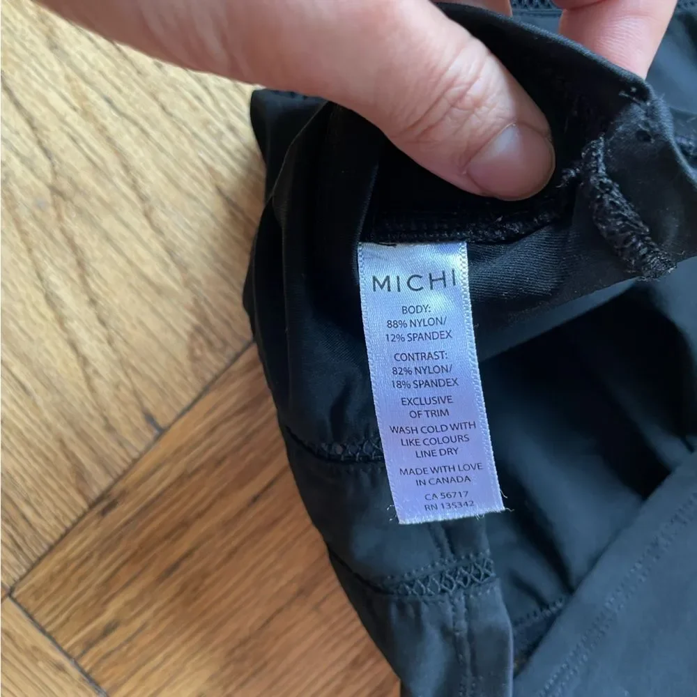 NWOT $120 Michi Black Halterneck Racerback Tank w/ contoured mesh seams, Size XS
